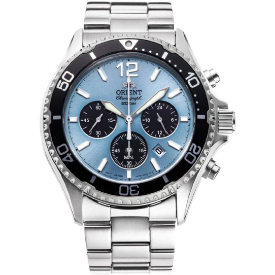 Мъжки ръчен часовник с кварцов механизъм - корпус от Стомана - Стоманена верижка - цвят Син Сив