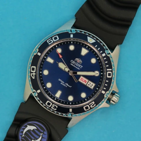 Мъжки ръчен часовник с автоматичен механизъм - корпус от Стомана - Силиконова каишка - цвят Син Черен