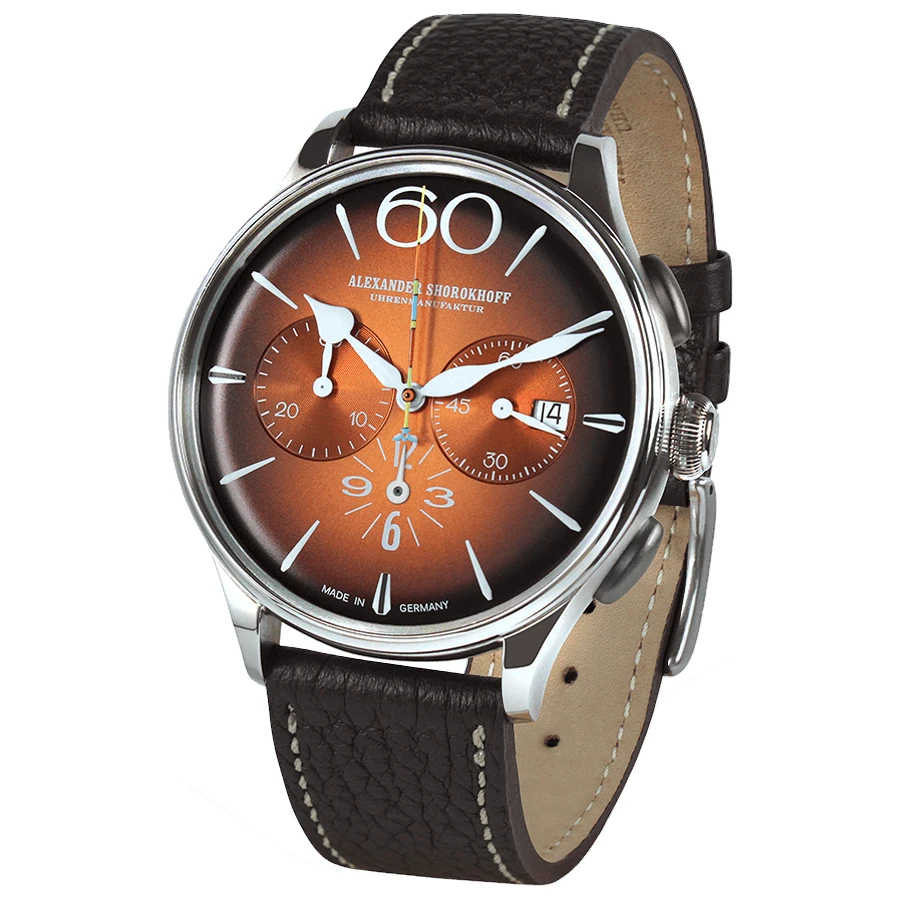 Мъжки ръчен часовник с автоматичен механизъм - корпус от Стомана - Естествена кожа - цвят Кафяв Кафяв