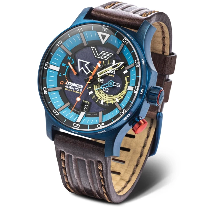 Мъжки ръчен часовник с кварцов механизъм - корпус от Стомана - Естествена кожа - цвят Син