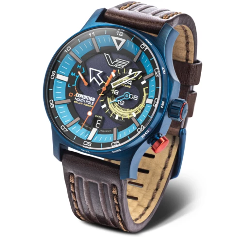 Мъжки ръчен часовник с кварцов механизъм - корпус от Стомана - Естествена кожа - цвят Син