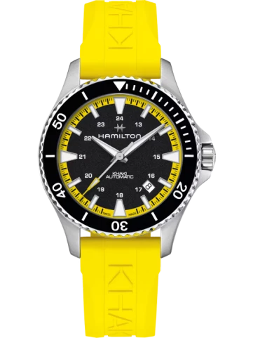 Мъжки ръчен часовник с автоматичен механизъм - корпус от Стомана - Каучук - цвят Черен Жълт