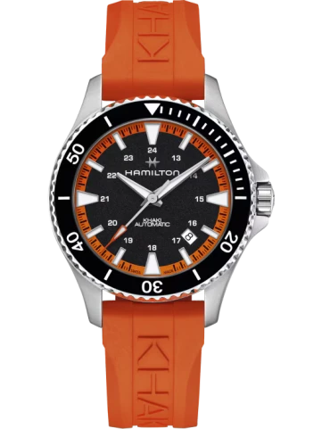 Мъжки ръчен часовник с автоматичен механизъм - корпус от Стомана - Каучук - цвят Черен Оранжев