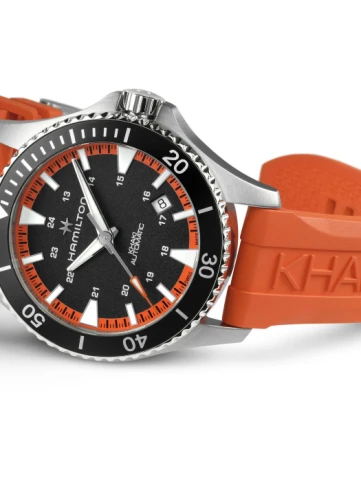 Мъжки ръчен часовник с автоматичен механизъм - корпус от Стомана - Каучук - цвят Черен Оранжев