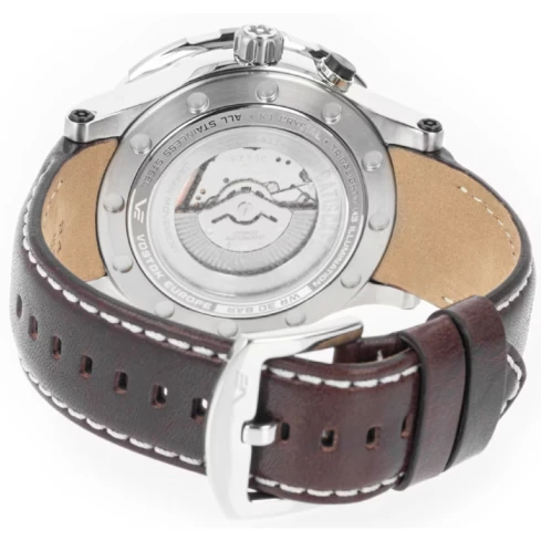 Мъжки ръчен часовник с автокварц механизъм - корпус от Стомана - Естествена кожа - цвят Зелен Зелен