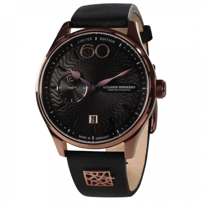 Мъжки ръчен часовник с механичен механизъм - корпус от Стомана - Естествена кожа - цвят Черен Черен