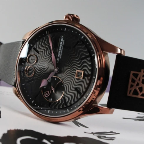 Мъжки ръчен часовник с механичен механизъм - корпус от Стомана - Естествена кожа - цвят Черен Черен