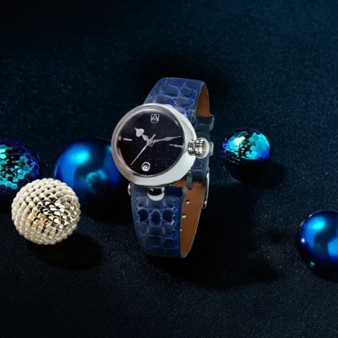 Дамски ръчен часовник с автоматичен механизъм - корпус от Стомана - Естествена кожа - цвят Черен