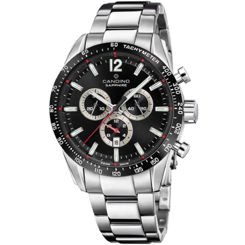 Мъжки ръчен часовник с кварцов механизъм - корпус от Стомана - Естествена кожа - цвят Черен Червен