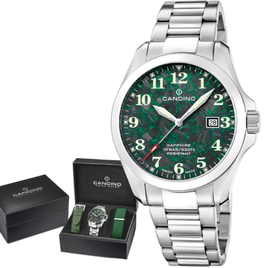 Мъжки ръчен часовник с кварцов механизъм - корпус от Стомана - Стоманена верижка - цвят Зелен