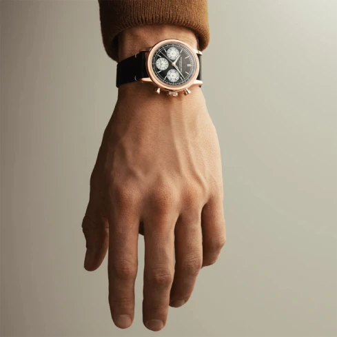 Мъжки ръчен часовник с автоматичен механизъм - корпус от Стомана - Естествена кожа - цвят Черен