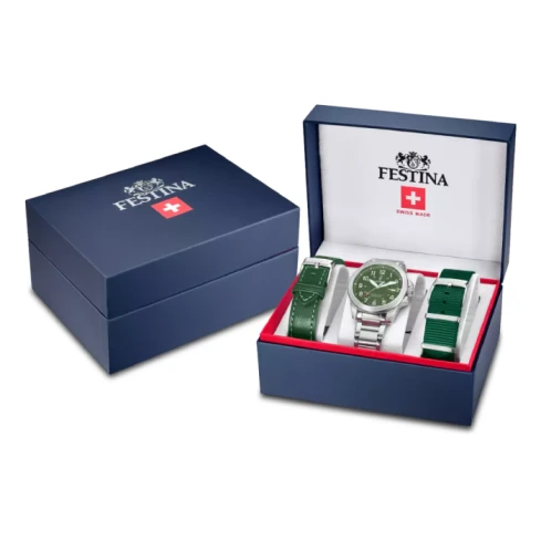 Мъжки ръчен часовник с кварцов механизъм - корпус от Стомана - Стоманена верижка - цвят Зелен