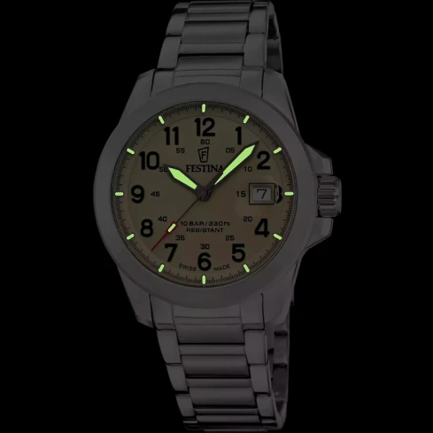 Мъжки ръчен часовник с кварцов механизъм - корпус от Стомана - Стоманена верижка - цвят Шампанско