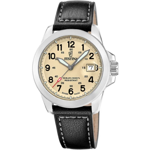 Мъжки ръчен часовник с кварцов механизъм - корпус от Стомана - Стоманена верижка - цвят Шампанско