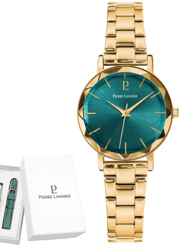 Дамски ръчен часовник с кварцов механизъм - корпус от Стомана - Стоманена верижка - цвят Зелен Злато