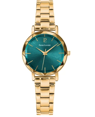 Дамски ръчен часовник с кварцов механизъм - корпус от Стомана - Стоманена верижка - цвят Зелен Злато