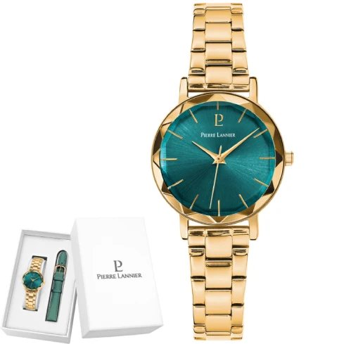 Дамски ръчен часовник с кварцов механизъм - корпус от Стомана - Стоманена верижка - цвят Зелен Злато