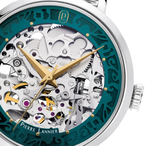 Дамски ръчен часовник с автоматичен механизъм - корпус от Стомана - Стоманена верижка - цвят Скелетон Зелен