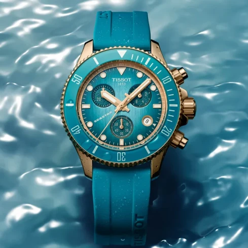 Дамски ръчен часовник с кварцов механизъм - корпус от Стомана - Силиконова каишка - цвят Тюркоаз