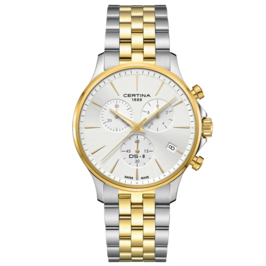 Мъжки ръчен часовник с кварцов механизъм - корпус от Стомана - Стоманена верижка - цвят Бял Злато