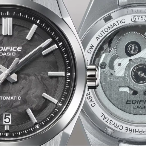 Мъжки ръчен часовник с автоматичен с ръчно навиване механизъм - корпус от Стомана - Стоманена верижка - цвят Черен Сив