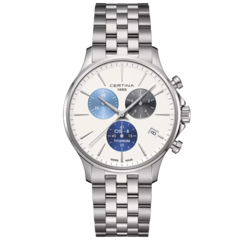 Мъжки ръчен часовник с кварцов механизъм - корпус от Титан - Стоманена верижка - цвят Бял