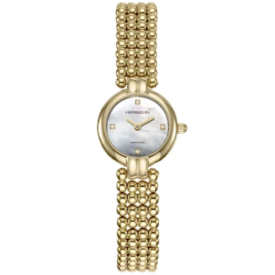 Дамски ръчен часовник с кварцов механизъм - корпус от Стомана - Стоманена верижка - цвят Седеф Жълт