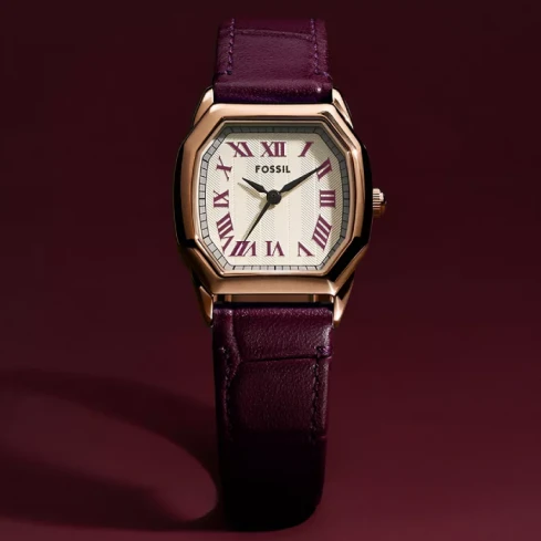 Дамски ръчен часовник с кварцов механизъм - корпус от Стомана - Естествена кожа - цвят Шампанско