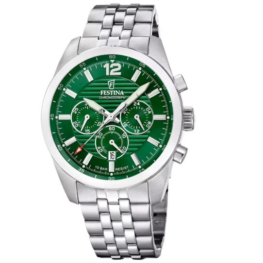 Мъжки ръчен часовник с кварцов механизъм - корпус от Стомана - Стоманена верижка - цвят Зелен