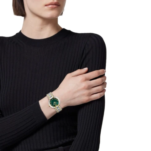 Дамски ръчен часовник с кварцов механизъм - корпус от Стомана - Стоманена верижка - цвят Зелен