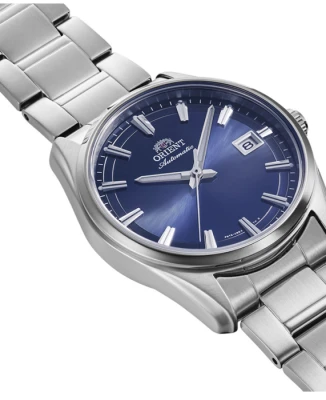 Мъжки ръчен часовник с автоматичен механизъм - корпус от Стомана - Естествена кожа - цвят Син