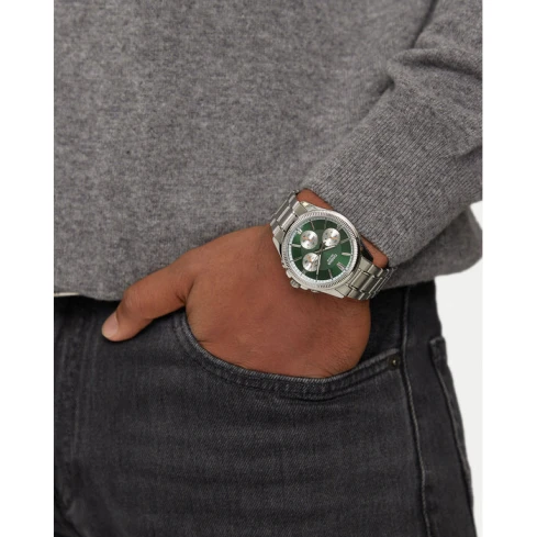 Мъжки ръчен часовник с кварцов механизъм - корпус от Стомана - Стоманена верижка - цвят Зелен