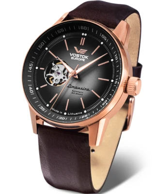 Мъжки ръчен часовник с автоматичен механизъм - корпус от Стомана - Естествена кожа - цвят Черен