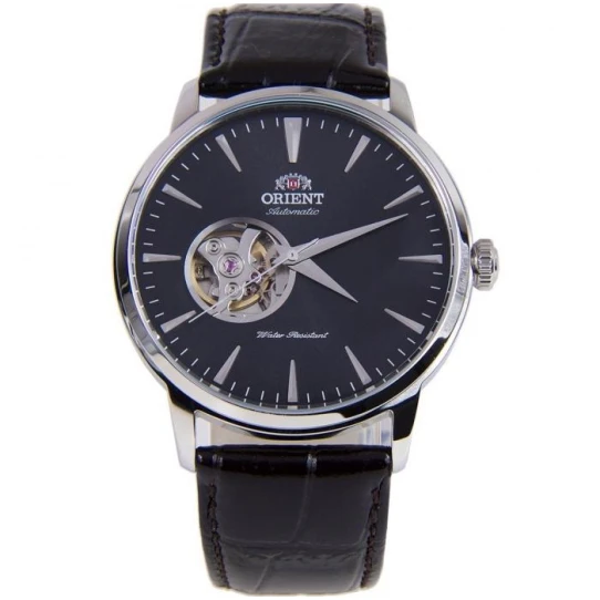 Мъжки ръчен часовник с автоматичен механизъм - корпус от Стомана - Естествена кожа - цвят Черен Черен