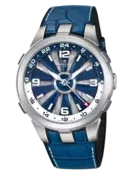 Мъжки ръчен часовник с автоматичен механизъм - корпус от Стомана - Естествена кожа - цвят Син