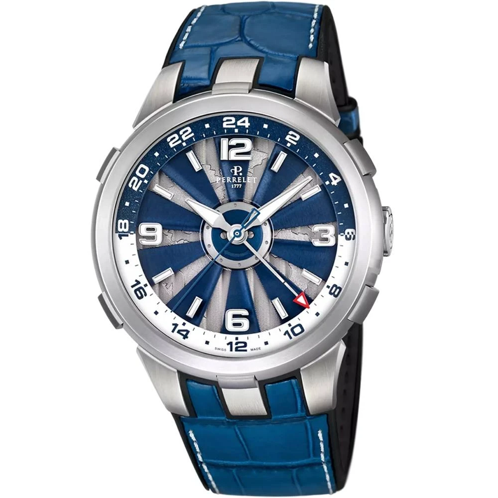 Мъжки ръчен часовник с автоматичен механизъм - корпус от Стомана - Естествена кожа - цвят Син