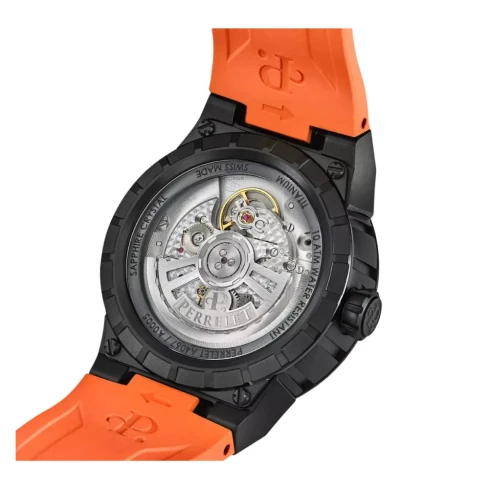 Мъжки ръчен часовник с автоматичен механизъм - корпус от Титан - Каучук - цвят Оранжев