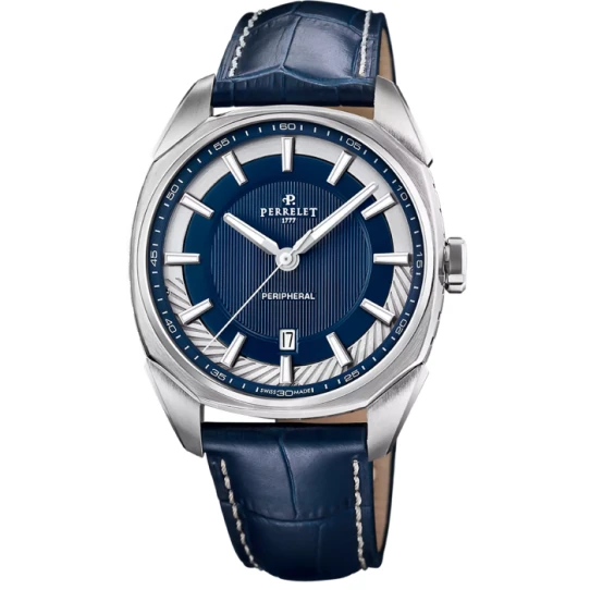 Мъжки ръчен часовник с автоматичен механизъм - корпус от Стомана - Естествена кожа - цвят Син