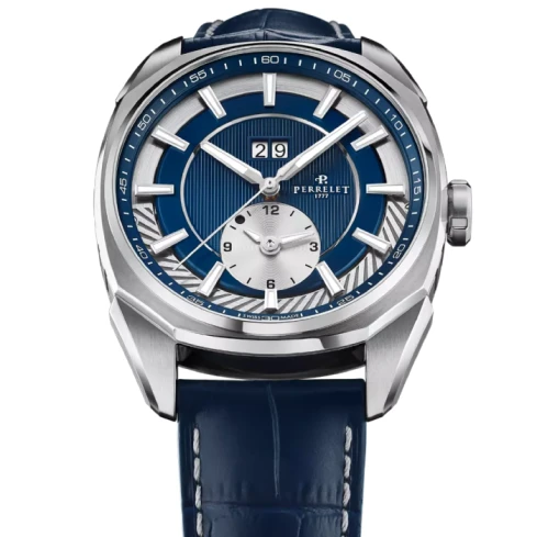 Мъжки ръчен часовник с автоматичен механизъм - корпус от Стомана - Естествена кожа - цвят Син