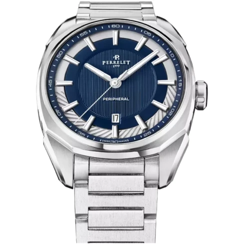 Мъжки ръчен часовник с автоматичен механизъм - корпус от Стомана - Стоманена верижка - цвят Син