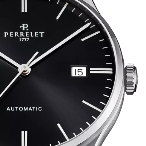 Мъжки ръчен часовник с автоматичен механизъм - корпус от Стомана - Естествена кожа - цвят Черен