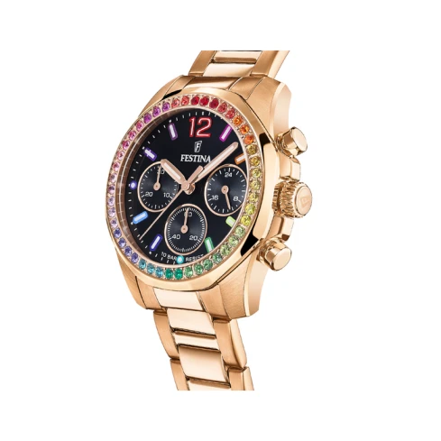 Дамски ръчен часовник с кварцов механизъм - корпус от Стомана - Стоманена верижка - цвят Черен Розово Злато