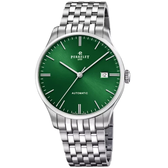 Мъжки ръчен часовник с автоматичен механизъм - корпус от Стомана - Стоманена верижка - цвят Зелен