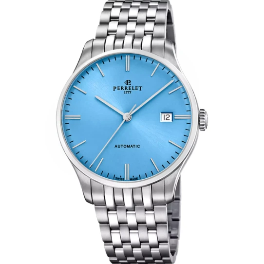 Мъжки ръчен часовник с автоматичен механизъм - корпус от Стомана - Стоманена верижка - цвят Син