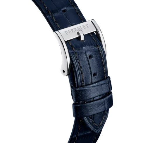 Мъжки ръчен часовник с автоматичен механизъм - корпус от Стомана - Естествена кожа - цвят Син