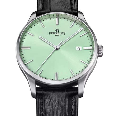 Мъжки ръчен часовник с автоматичен механизъм - корпус от Стомана - Естествена кожа - цвят Зелен