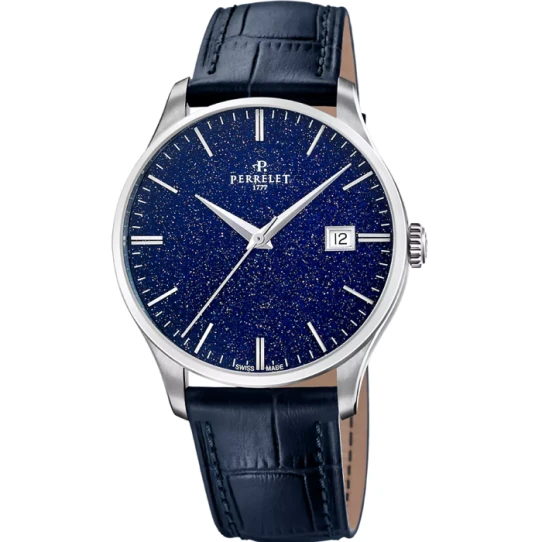 Мъжки ръчен часовник с автоматичен механизъм - корпус от Стомана - Естествена кожа - цвят Син