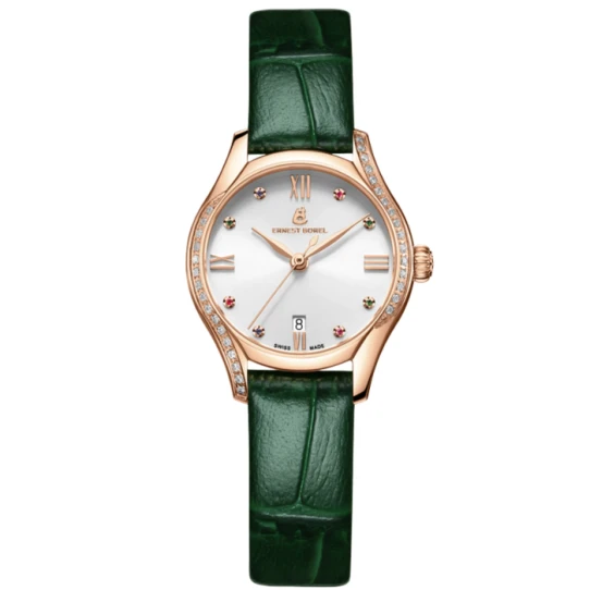 Дамски ръчен часовник с кварцов механизъм - корпус от Стомана - Естествена кожа - цвят Бял