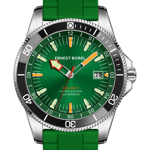 Мъжки ръчен часовник с автоматичен механизъм - корпус от Стомана - Каучук - цвят Зелен