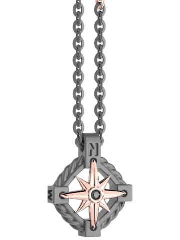 Мъжки колие от Titanium Титан - с форма Роза на ветровете - Диамант Диаманти